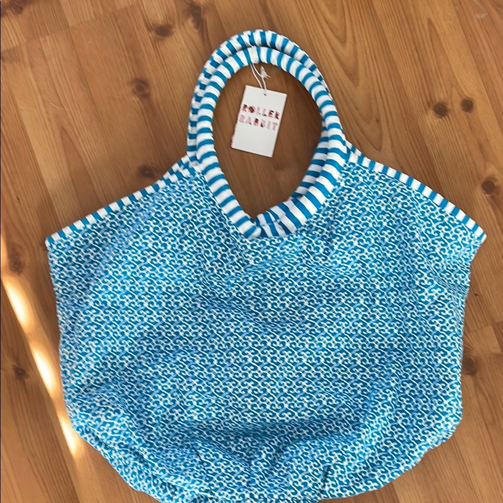 Roller Rabbit Aqua and White Tote Bag